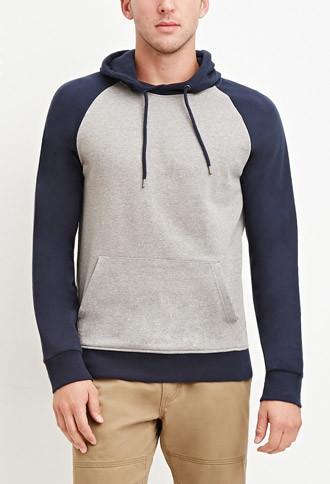 21 Men Colorblocked Raglan Hoodie (heather Grey/navy)