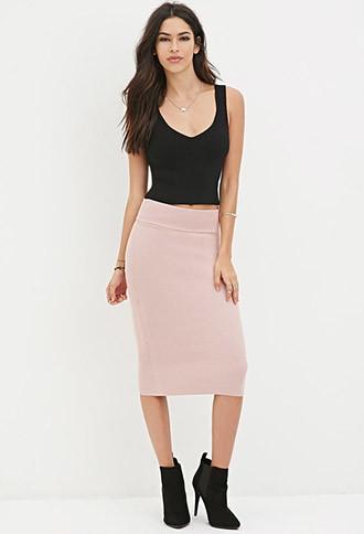Forever21 Women's  Blossom Sweater-knit Pencil Skirt