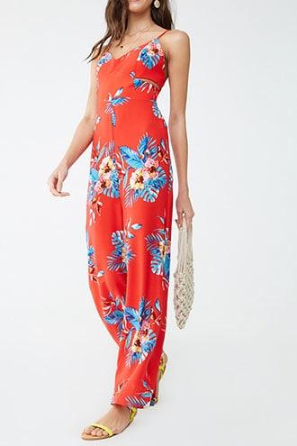 Forever21 Tropical Print Cutout Jumpsuit