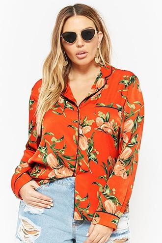 Forever21 Plus Size Satin Floral Print Shirt
