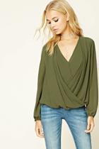 Forever21 Women's  Olive Contemporary Surplice Top