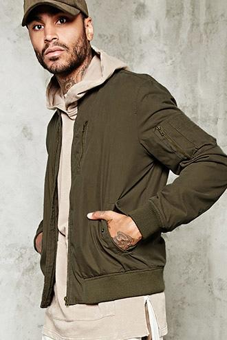 21 Men Men's  Khaki Bomber Jacket