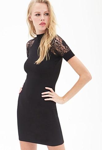 Forever21 Lace-paneled Knit Dress
