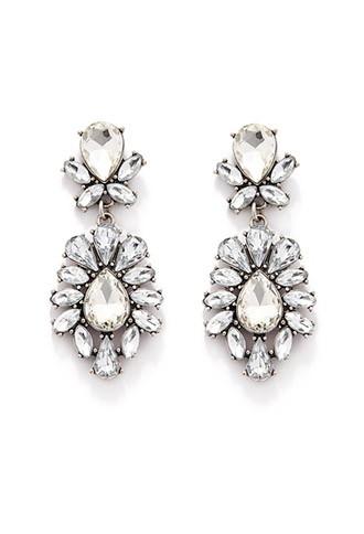 Forever21 Rhinestone Petal Drop Earrings (b.silver/clear)