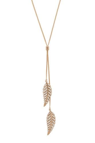 Forever21 Gold & Clear Rhinestone Leaf Necklace