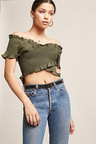 Forever21 Smocked Tulip-front Crop Top