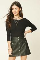 Forever21 Women's  Black Button Faux Leather Mini Skirt