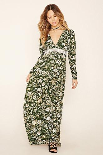 Forever21 Women's  Semi-sheer Floral Maxi Dress