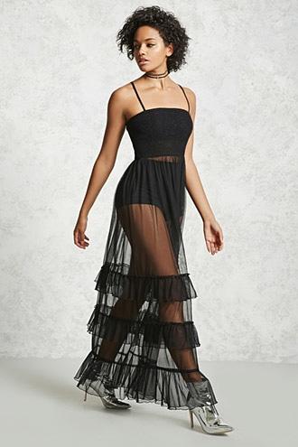 Forever21 Sheer Ruffle Tulle Maxi Dress