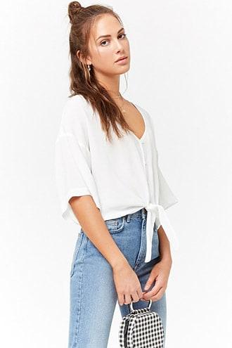 Forever21 Buttoned Tie-front Top