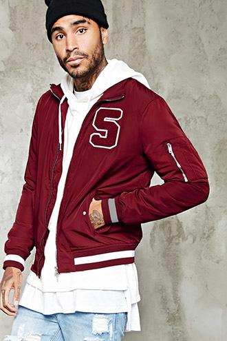 21 Men Men's  5 Patch Varsity Bomber Jacket