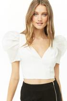 Forever21 Organza Puff-sleeve Crop Top