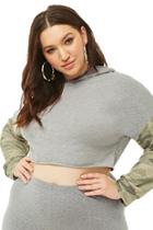 Forever21 Plus Size Camo-sleeve Hooded Crop Top