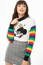 Forever21 Mickey Mouse Graphic Striped-sleeve Sweater