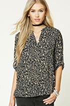 Forever21 Floral Split-neck Top