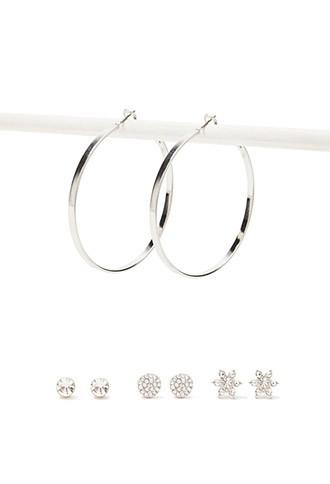 Forever21 Hoop And Stud Earring Set (silver/clear)