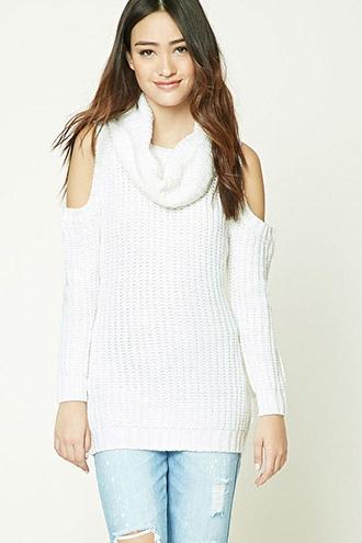 Forever21 Women's  Cowl Neck Open-shoulder Sweater