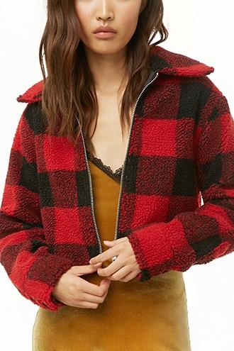 Forever21 Plaid Faux Fur Cropped Jacket