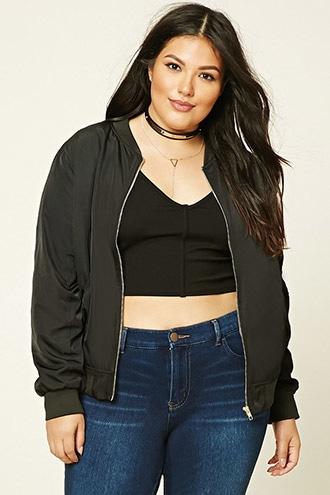 Forever21 Plus Women's  Black Plus Size Love Me Bomber Jacket