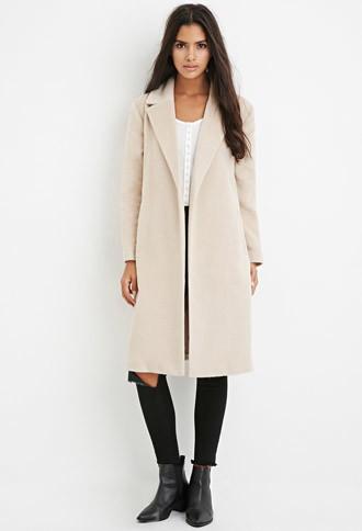 Forever21 Women's  Longline Car Coat (beige)