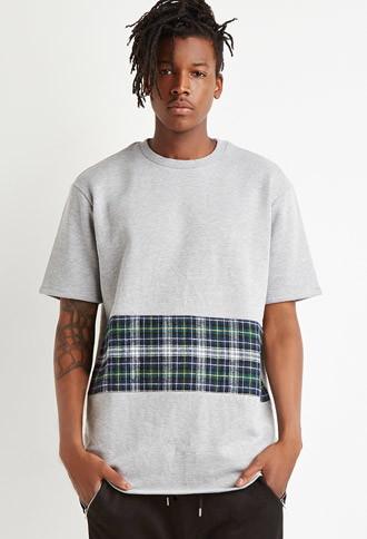 21 Men Oversized Plaid Panel Sweatshirt