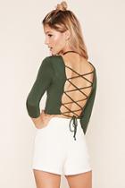 Forever21 Women's  Hunter Green Lace-up Back Crop Top