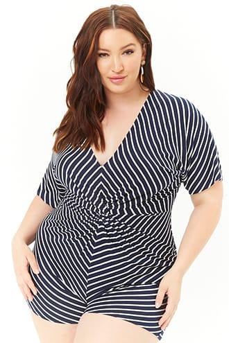 Forever21 Plus Size Striped Twist-front Romper