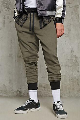 21 Men Men's  Olive & Black Contrast-trim Knit Joggers