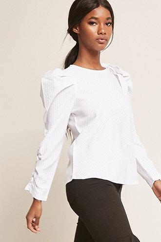 Forever21 Pinstripe Bow Top