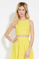 Forever21 Women's  Yellow Zip-back Crop Top