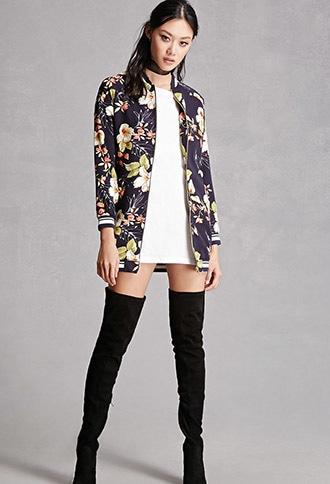 Forever21 Korirl Floral Bomber Jacket