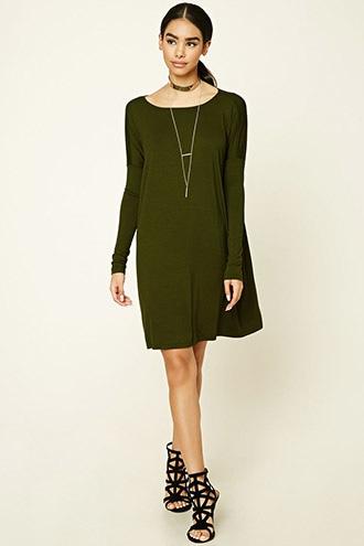 Forever21 Women's  Olive Dolman-sleeved Shift Dress