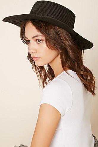 Forever21 Women's  Wide-brim Straw Boater Hat