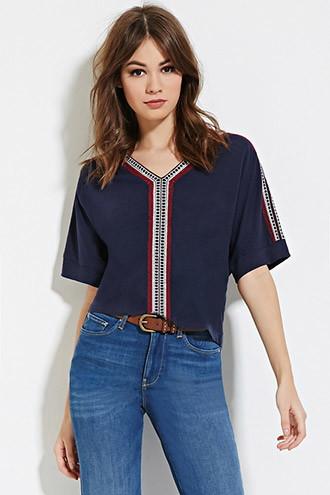 Forever21 Women's  Slub Knit Embroidered Top