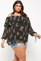Forever21 Plus Size Sheer Floral Flounce Off-the-shoulder Top