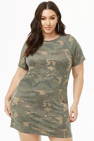 Forever21 Plus Size Camo Raglan T-shirt Dress