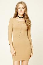Forever21 Women's  Camel Heathered Bodycon Dress