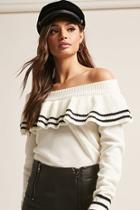 Forever21 Stripe Flounce Off-the-shoulder Sweater