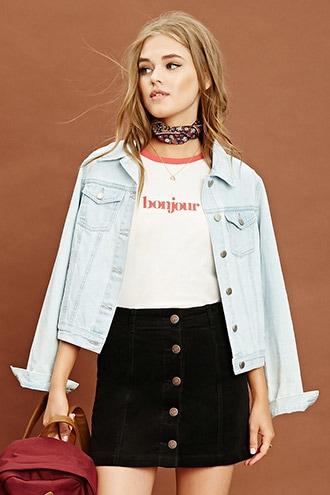 Forever21 Women's  Black Corduroy Buttoned Skirt