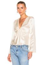 T By Alexander Wang Silk Charmeuse Tie Knot Long Sleeve Top In Neutrals