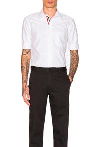 Thom Browne Classic Short Sleeve Button Down With Ribbon Placket In White