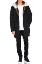Yves Salomon Twill Parka With Natural Rabbit And Coyote Fur In Black