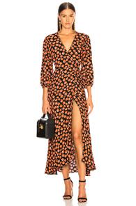 Ganni Lindale Crepe Dress In Black,floral,red