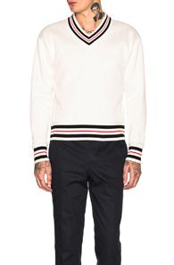 Thom Browne Oversized V Neck Sweater In White