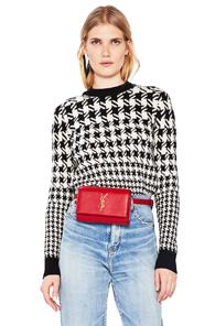 Saint Laurent Mixed Houndstooth Jacquard Sweater In Black,geometric Print