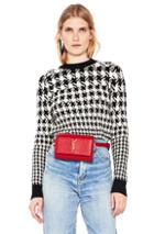 Saint Laurent Mixed Houndstooth Jacquard Sweater In Black,geometric Print