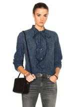 Amo Olivia Top In Blue,checkered & Plaid