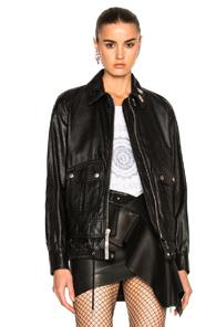 Saint Laurent Leather Bomber Jacket In Black
