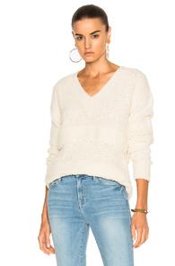 Frame Denim Slouchy V-neck Stripe Sweater In White