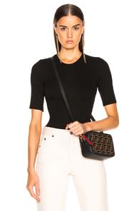 Enza Costa Rib Fitted Half Sleeve Crew In Black